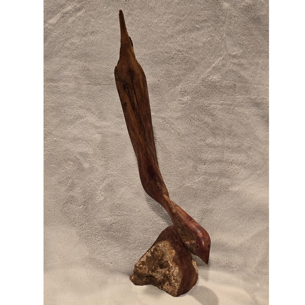 Vintage Hand Carved Wood Long-tailed Widow Bird Sculpture Figurine 14 Inch